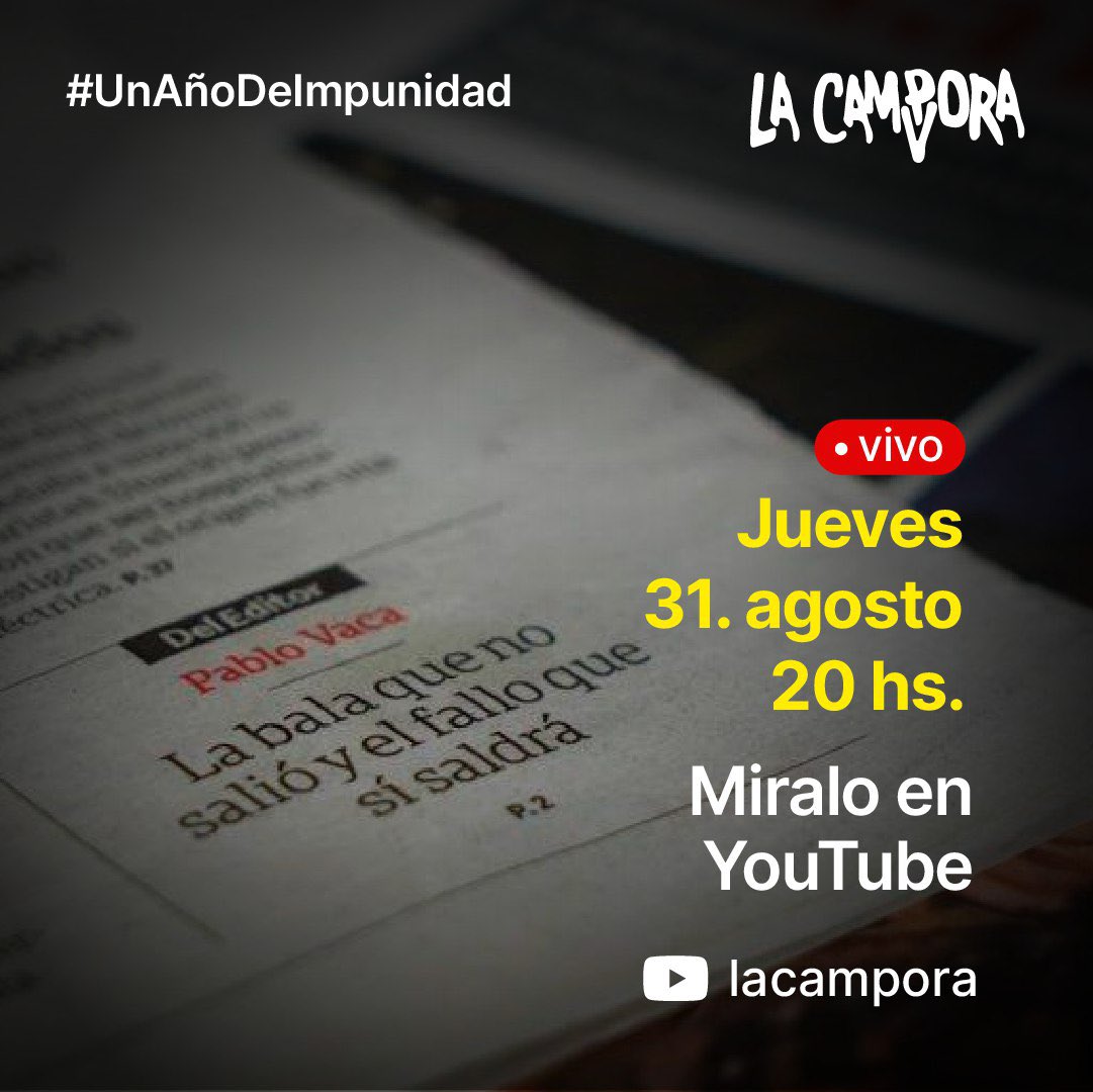 #UnAñoDeImpunidad • "La bala que no salió y el fallo que si saldrá".

» Hoy a las 20hs, mirá el documental en vivo en nuestro canal de Youtube.