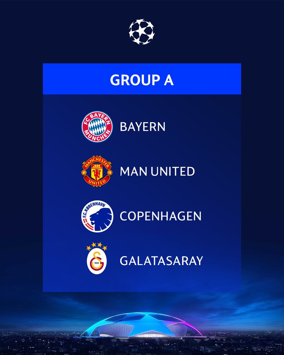 Galatasaray's tweet photo. This is how our 2023/24 UEFA @ChampionsLeague group looks 👀 

👋 @FCBayern 🇩🇪
👋 @ManUtd 🇬🇧
👋 @FCKobenhavn 🇩🇰

#UCL https://t.co/zzuRaukUWJ