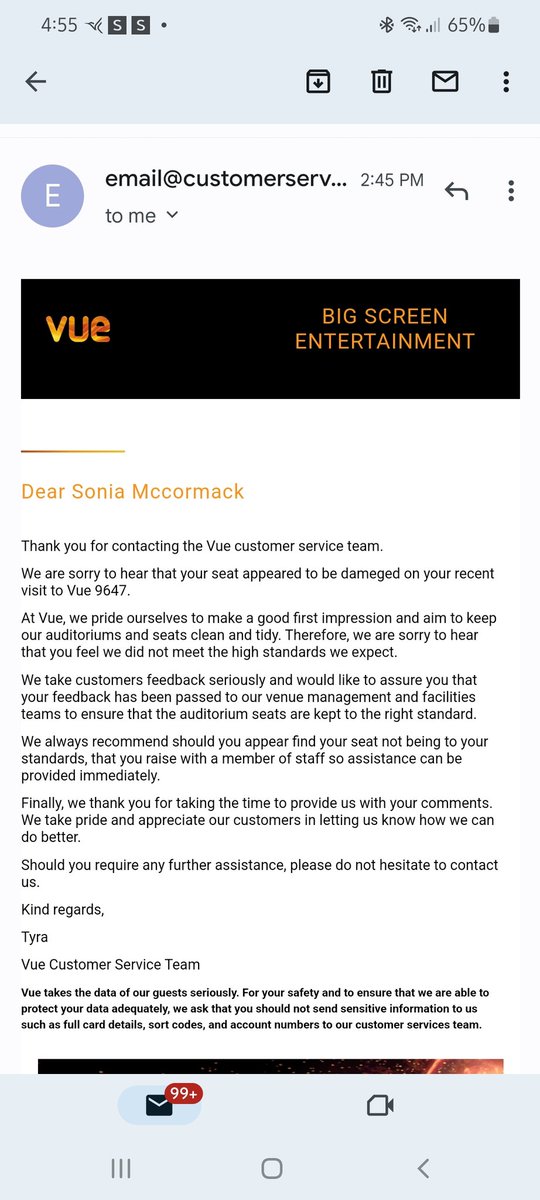 soniamccormack's tweet photo. @vuecinemas shame on you for selling a VIP seat in this condition.... screen (10 seat e13 liffey valley) and your customer care just passed my complaint off....... may think again about going to liffey valley vue.... https://t.co/gin4EHniug