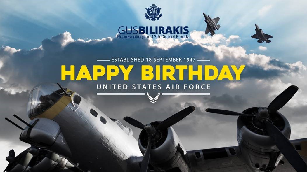 RepGusBilirakis's tweet image. On behalf of Florida's 12th Congressional District, happy 74th birthday to the United States Air Force! A special thank you to all Airmen, past and present, who have served in the most powerful air force in the world. 🇺🇸 #ReadyAF