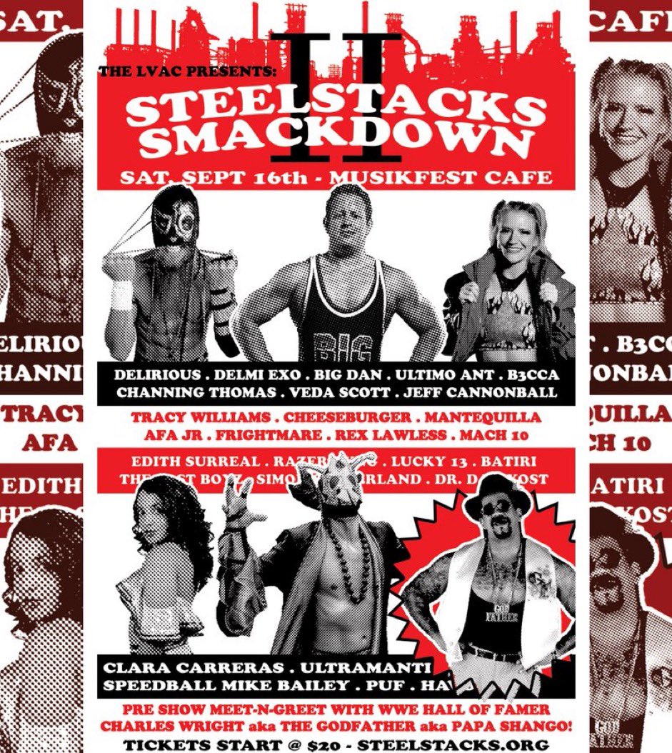 Big Dan Champion (@danchamp4) on Twitter photo STEELSTACKS SMACKDOWN II
SEPT 16- BETHLEHEM PA
630- MEET AND GREAT FEAT. <a href="/WheelerYuta/">YUTA</a> <a href="/dlobrown75/">D'Lo Brown</a> <a href="/TheGodfatherWWE/">Charles Wright</a>
8PM BELLTIME
FOOD DRIVE TO SUPPORT <a href="/NewBethanyLV/">New Bethany</a> - RAFFLE TICKET DOR COOL PRIZES TO ANYONE WHO DONATES
TIX- steelstacks.org/event/14802/st… STEELSTACKS SMACKDOWN II
SEPT 16- BETHLEHEM PA
630- MEET AND GREAT FEAT. <a href="/WheelerYuta/">YUTA</a> <a href="/dlobrown75/">D'Lo Brown</a> <a href="/TheGodfatherWWE/">Charles Wright</a>
8PM BELLTIME
FOOD DRIVE TO SUPPORT <a href="/NewBethanyLV/">New Bethany</a> - RAFFLE TICKET DOR COOL PRIZES TO ANYONE WHO DONATES
TIX- steelstacks.org/event/14802/st…