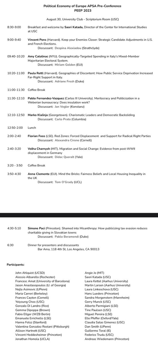 gemmadipoppa's tweet image. Thanks to all presenters, discussants, and participants to the first Political Economy of Europe Workshop (#PEEP) at @UscCis. We had a great time and look forward to organizing the next!