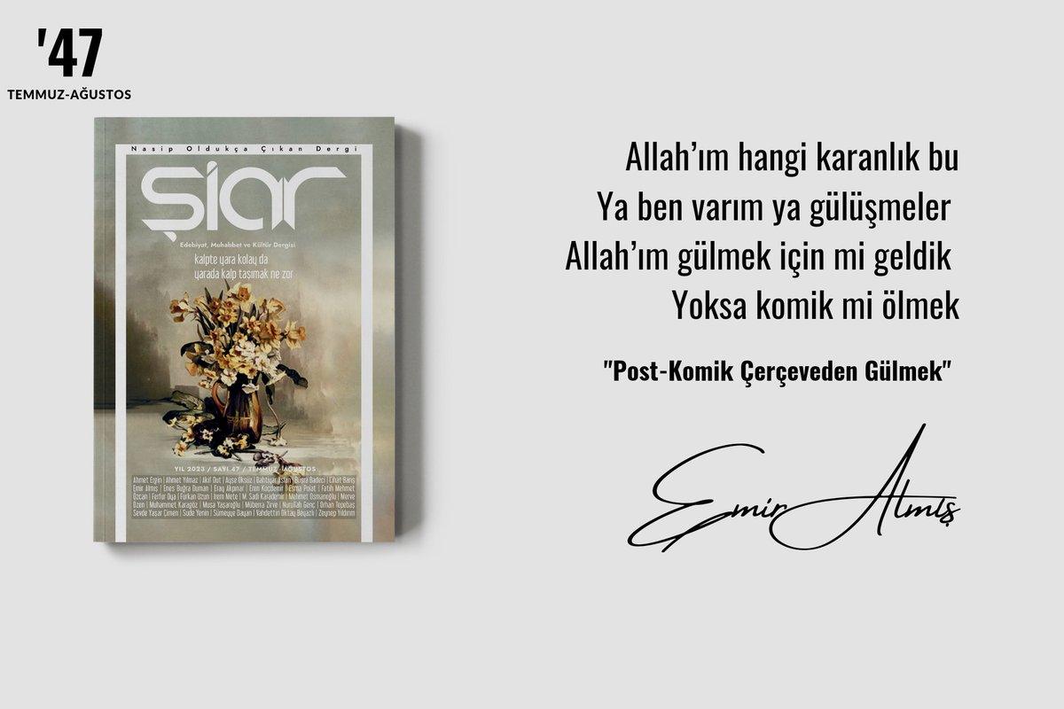 “Allah’ım hangi karanlık bu
Ya ben varım ya gülüşmeler Allah’ım gülmek için mi geldik Yoksa komik mi ölmek”

Emir Almış / Post-Komik Çerçeveden Gülmek

#Şiar47