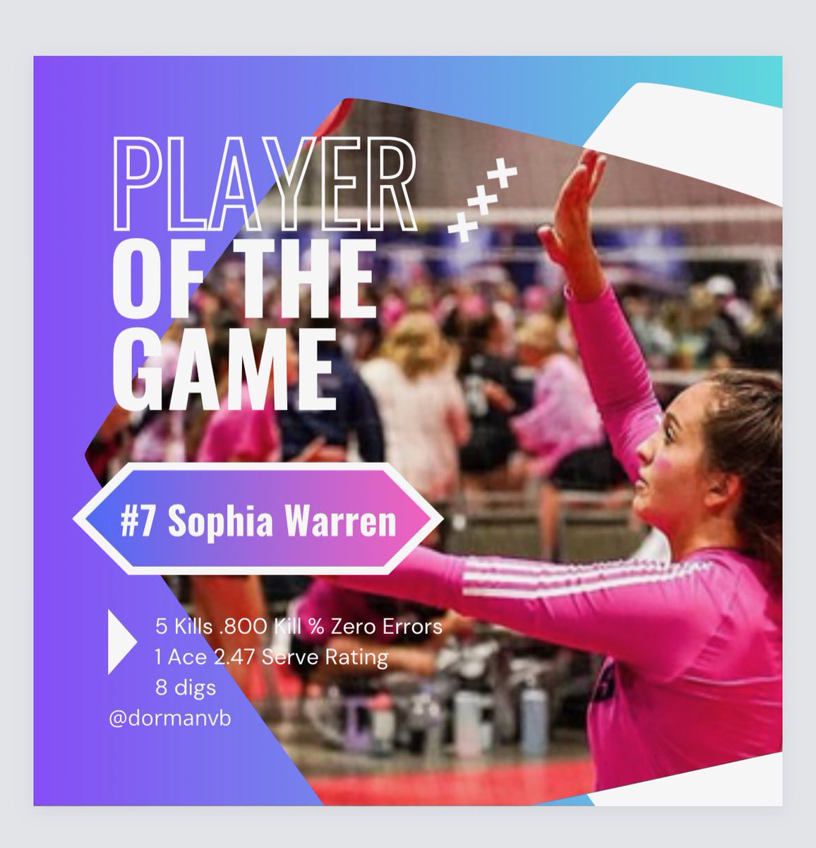 DormanVB's tweet photo. Last nights Player of the Game goes to Sophia Warren! #GoodBetterBest https://t.co/lixzyopmNT