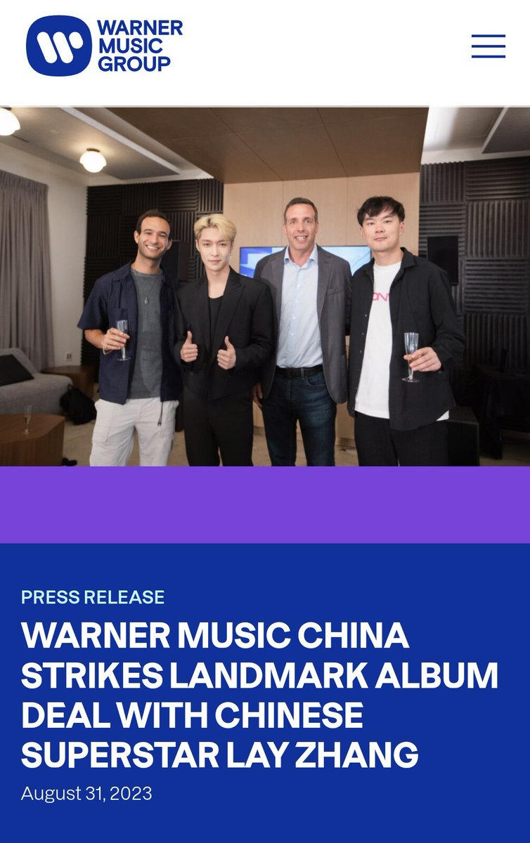 XingPark's tweet photo. 230831 @warnermusic signs deal to distribute Yixing's next album at Warner Record’s headquarters LA today!
@layzhang: “I am eager to share my new songs with a broader audience, and this collaboration marks an exciting chapter in my musical journey.”
🔗 https://t.co/1zf6RuI90x https://t.co/MD7lc6Hu9x