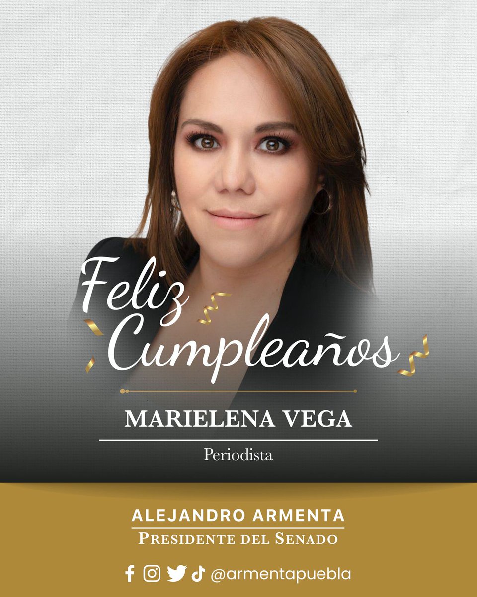 armentapuebla_'s tweet photo. Querida @MarielenaVega, recibe un cordial saludo y mi más sincera felicitación con motivo de tu cumpleaños.

Que en tu vida te siga acompañando el éxito, la alegría y la salud. https://t.co/N3TprLAwJe
