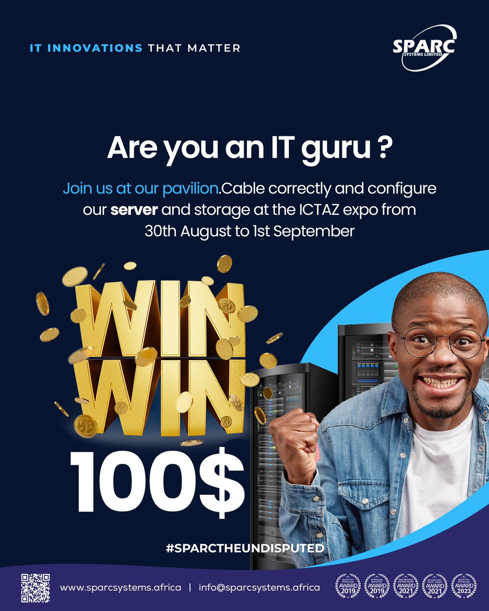 sparcsys's tweet image. Exclusive : Win 100 Dollars 

Are you an IT guru?

Can you correctly cable and configure a server ?

Meet our team from Zambia at the ICTAZ expo tomorrow at our pavilion or booth and try your luck 

#ictaz
#itcompany
#itcompanyzambia