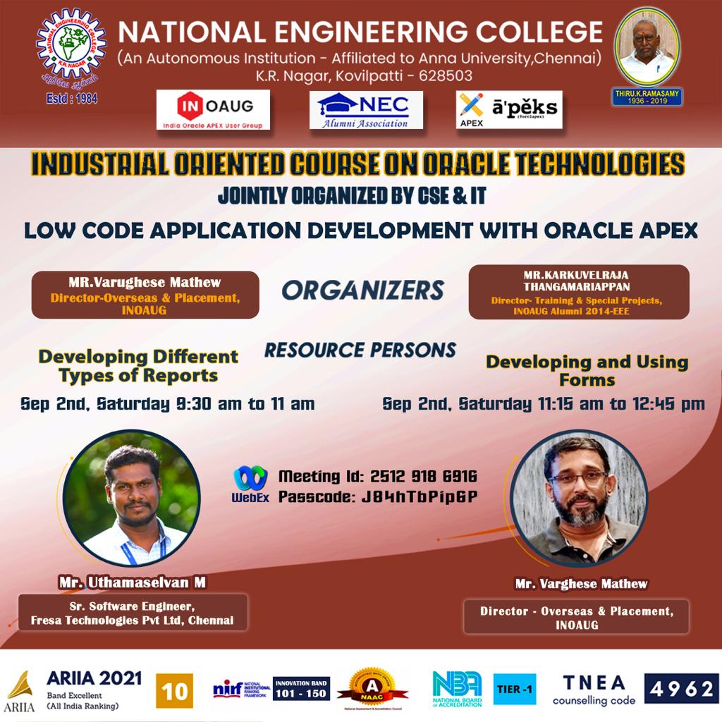 tkarkuvelraja's tweet photo. “Industrial Oriented Course on Oracle Technologies - @OracleAPEX Training and Certification Program” 

Session 7: Developing Different Types of Reports by @uthamaselvan

Session 8: Developing and Using Forms by @varghese0905

On Sat, 2nd Sep 2023✌️

@oracleace #orclAPEX @inoaug https://t.co/pNhGE5Zplr