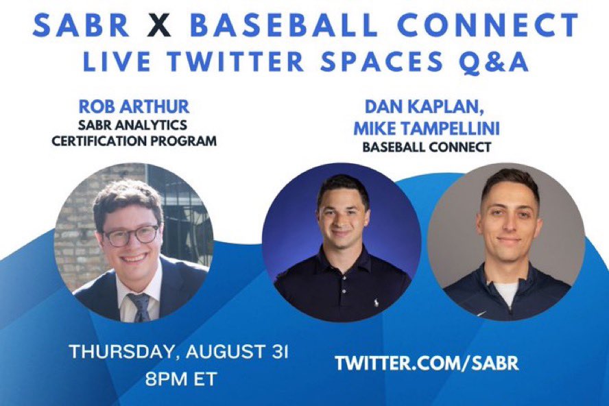 Our Twitter Live Space with Society for American Baseball Research (SABR) is tonight at 8pm est! 

We’ll talk about our Baseball Connect platform, the #SABRAnalytics Certification program, the latest events in the game, and growing your career in baseball!