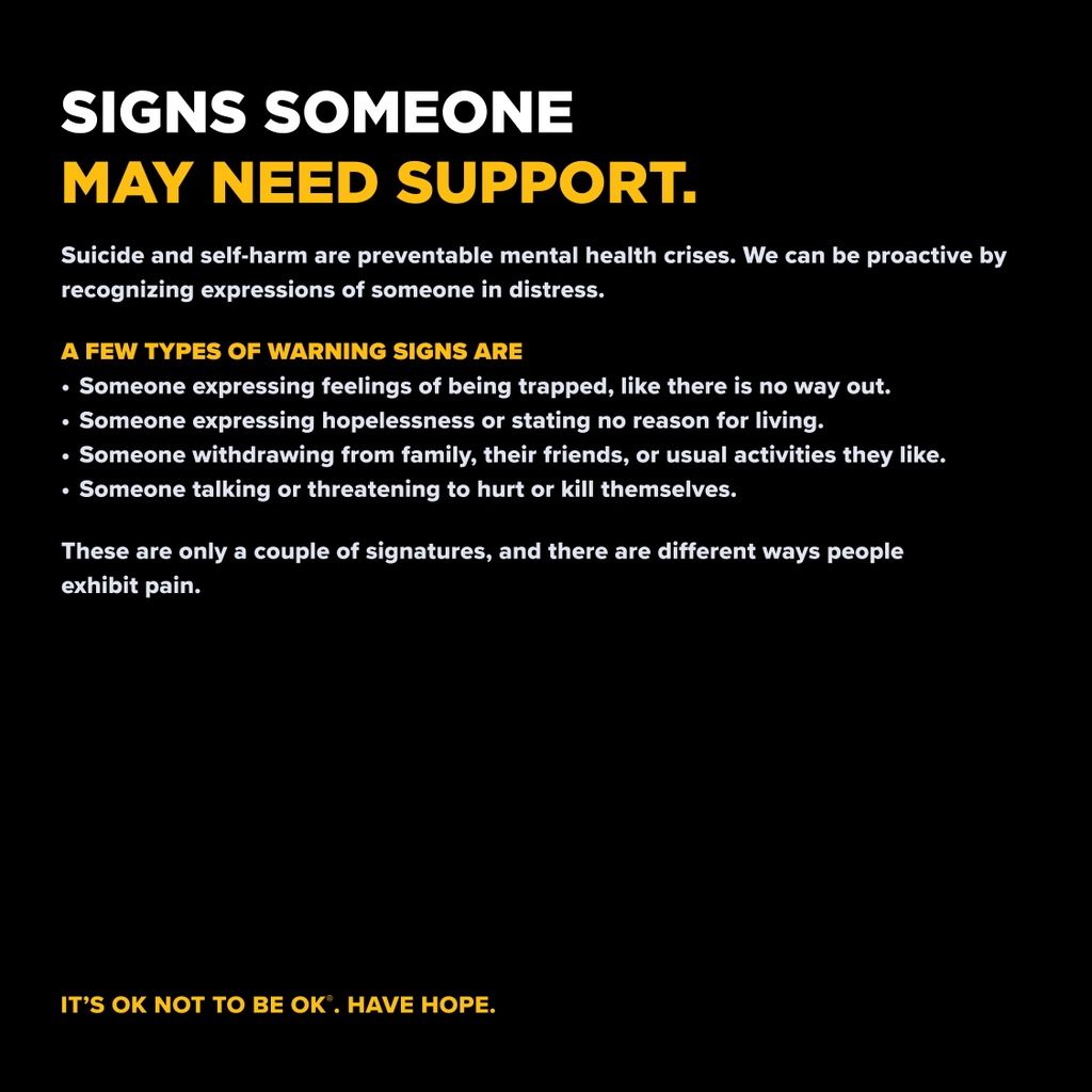 TOMORROW is the first day of #SuicidePreventionMonth. While September is just one month to focus on suicide prevention, it's important to talk about proactive suicide prevention all year! ⁠
⁠
Together we can break the silence &amp;stigma around mental health. IT'S OK NOT TO BE OK!