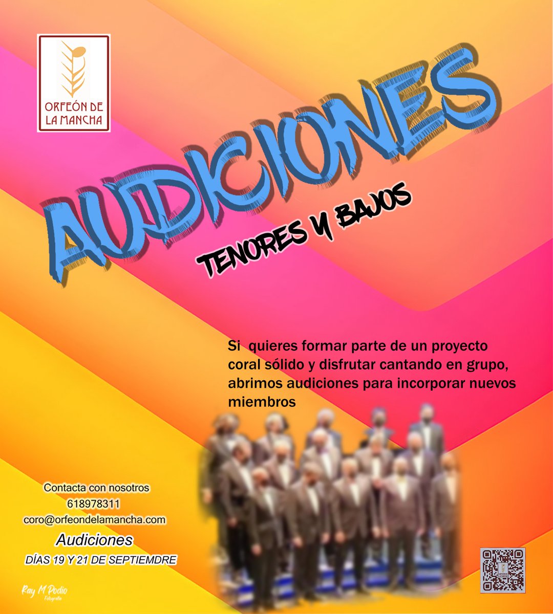 Si te gusta cantar y compartir tu voz con nosotros, te invitamos a conocernos y participar con tu voz de tenor, barítono o bajo... Pruebas: 19 y 21 de septiembre... Centro Social del Polígono San Antón... Contacta con nosotros...