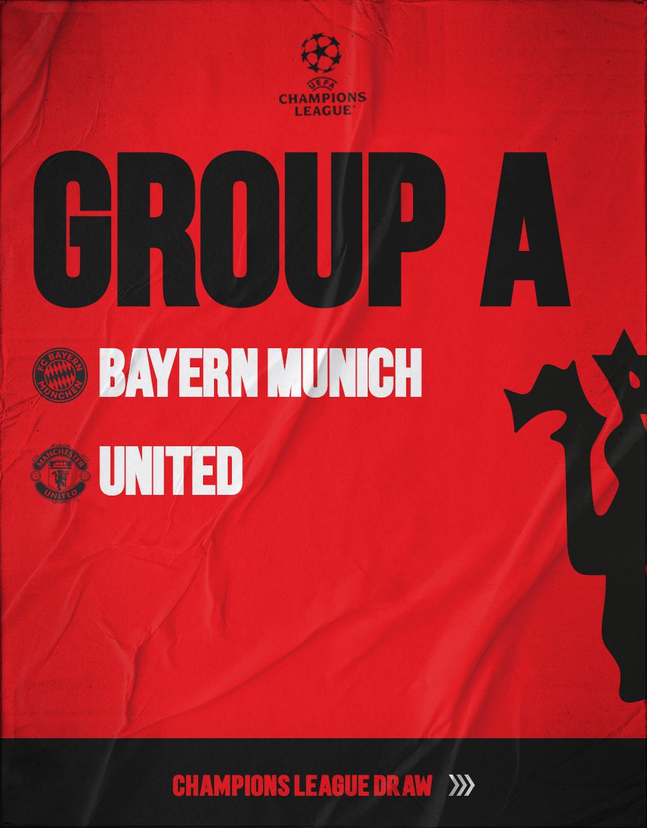 🔴 United have been drawn in Group A, alongside Bayern Munich.

#MUFC || #UCLdraw