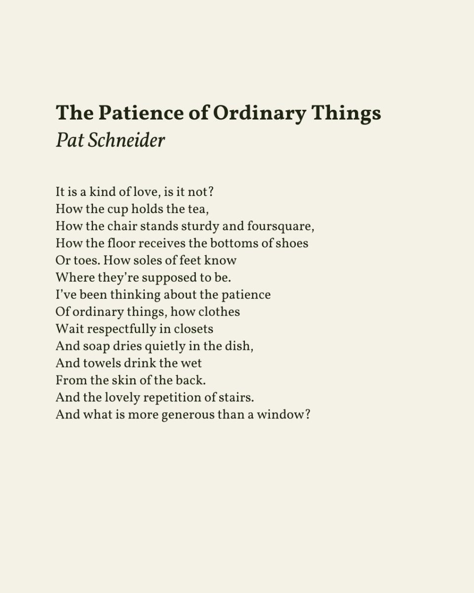“It is a kind of love, is it not? / How the cup holds the tea” — Pat Schneider readalittlepoetry.com/2013/03/14/the…
