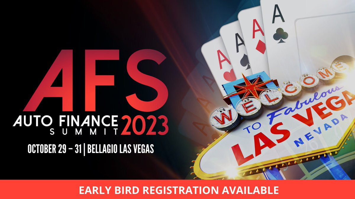 It was such a fantastic conference last year that we’re doing it again! We’re proud to sponsor the Auto Finance Summit in Las Vegas, October 29-31. See you there!

Learn more and register today: autofinance.live/afs/overview/