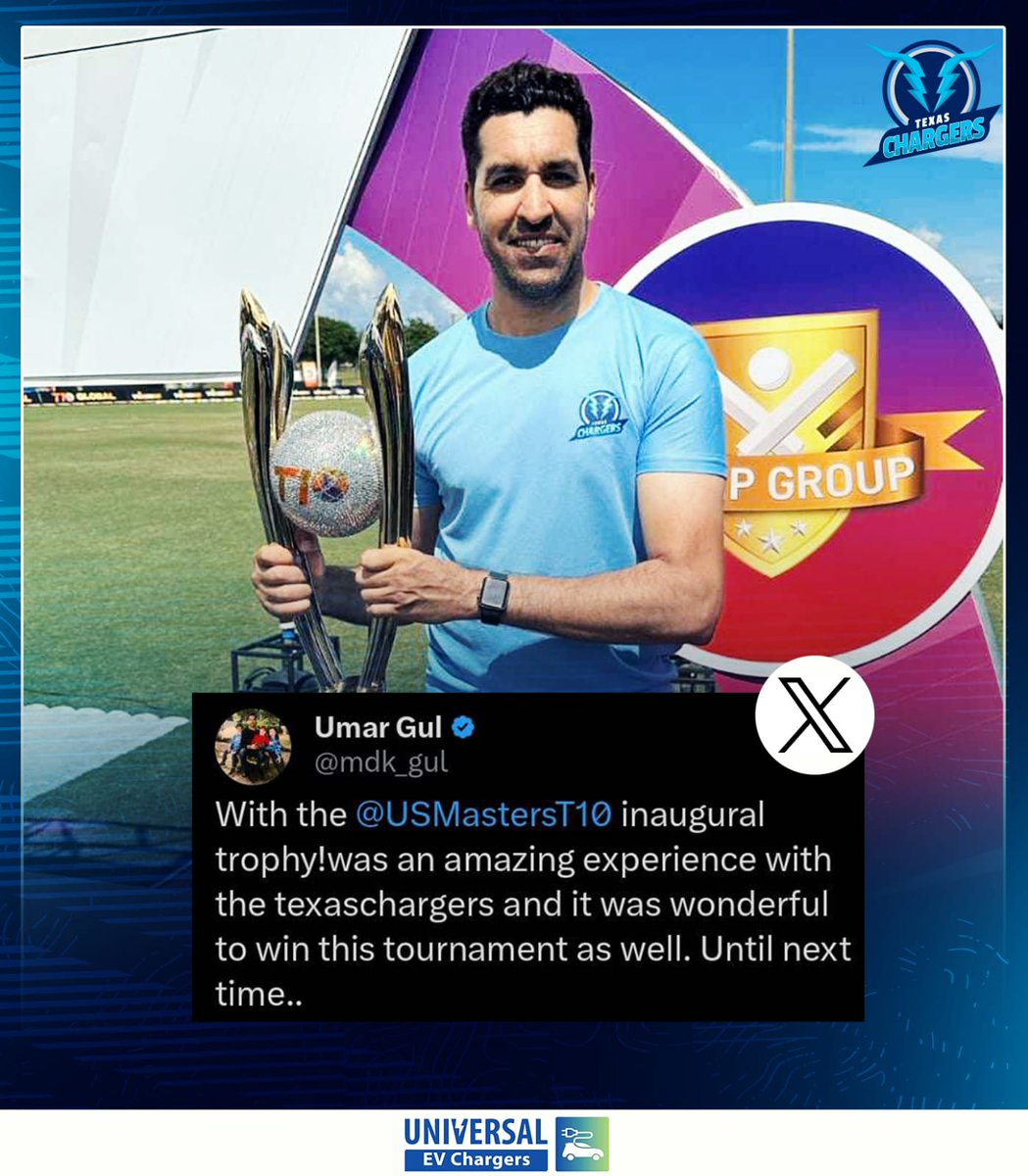 Until we meet again, mate! 👋 @mdk_gul looking stylish with the #USMastersT10 trophy 🏆🌟 #TexasChargers #USMastersT10 #UmarGul
