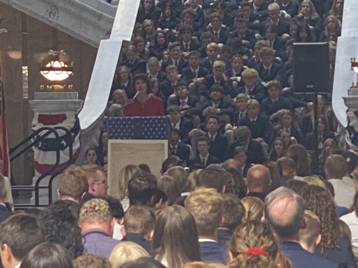 Superintendent Sydney Dickson is speaking at the Capitol explaining the importance of the principles and “promise of America,” and introducing the Constitution Fitness Award that students can earn. State standards  come to life in so many ways! #uted #utpol