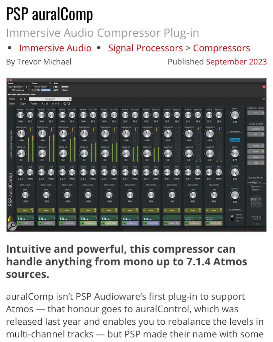 Total privilege to get to write reviews for <a href="/soundonsoundmag/">Sound On Sound</a> now and again. Check out the September edition for my review of the <a href="/PSPaudioware/">PSPaudioware</a> AuralComp plug-in. #soundonsound #dolbyatmos #psp #soundonsoundmag 

soundonsound.com/reviews/psp-au…