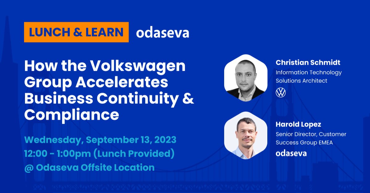 vdelamarre's tweet photo. Join @Odaseva for a lunchtime discussion during #Dreamforce Week, "How the Volkswagen Group Accelerates Business Continuity &amp; Compliance." Register to learn how Volkswagen Group accelerated on their way to success with #Salesforce &amp; Odaseva. #DF23 https://t.co/TLUs2vpIa0 https://t.co/KSdFPTB4SS
