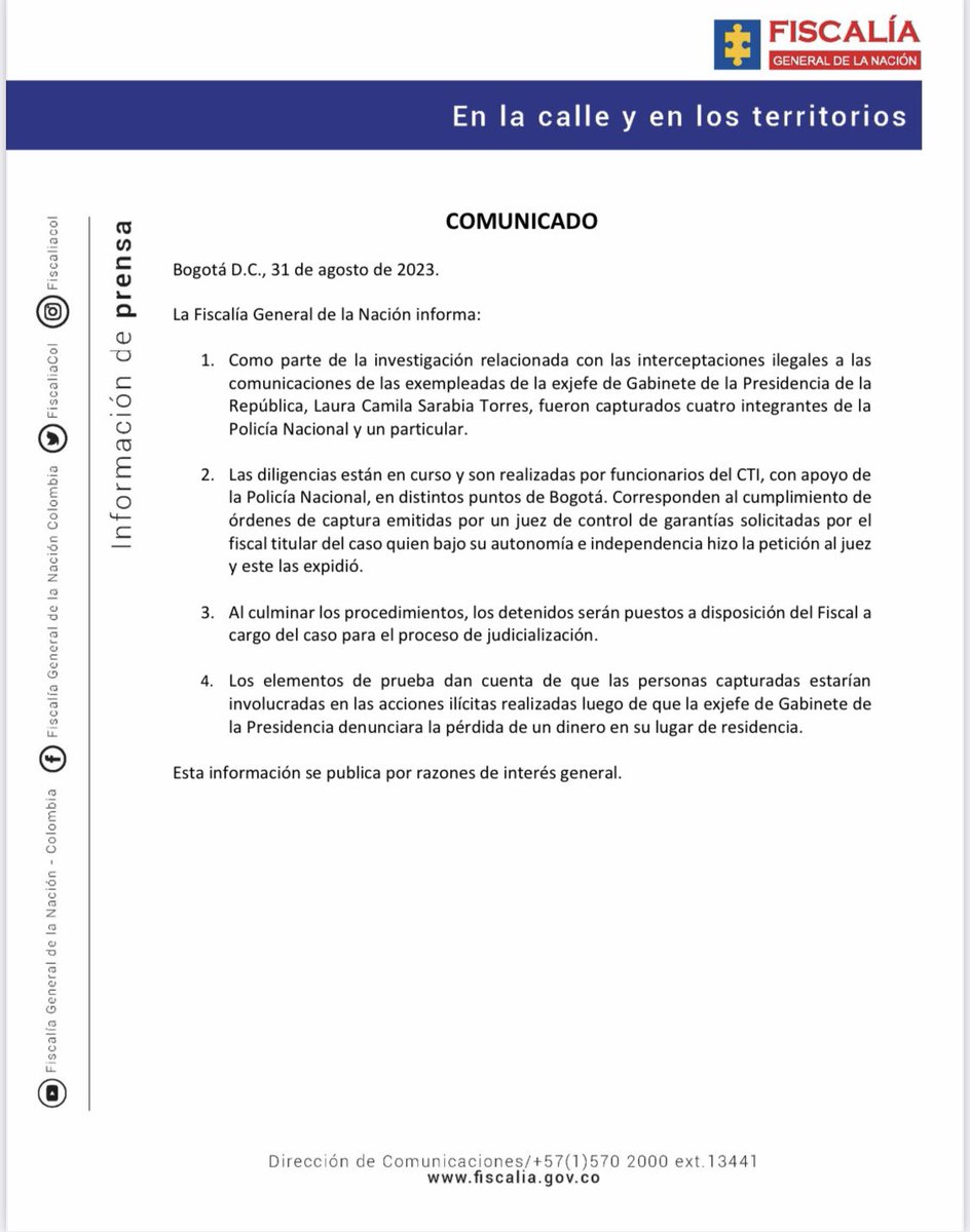 VickyDavilaH's tweet photo. Urgente: cinco policías de la DIJIN capturados y un particular por las chuzadas a Marelbys Meza, la ex niñera de Laura Sarabia. Sarabia está llamada a interrogatorio y regresará al Gobierno Petro como la nueva directora del Billonario DPS https://t.co/YZcgJkUoqV