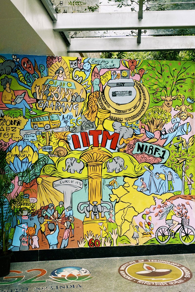 CentreIit's tweet photo. @CentreIit 1 week ago. 
#iitmadras #chennai #rain #art

This mural is one that all visitors admire: everything that is @iitmadras in one place. 

Visit #HeritageCentre of IIT Madras and let the heritage of the institute and the beauty of nature take you on a new journey. https://t.co/9XX5fzpQ6M