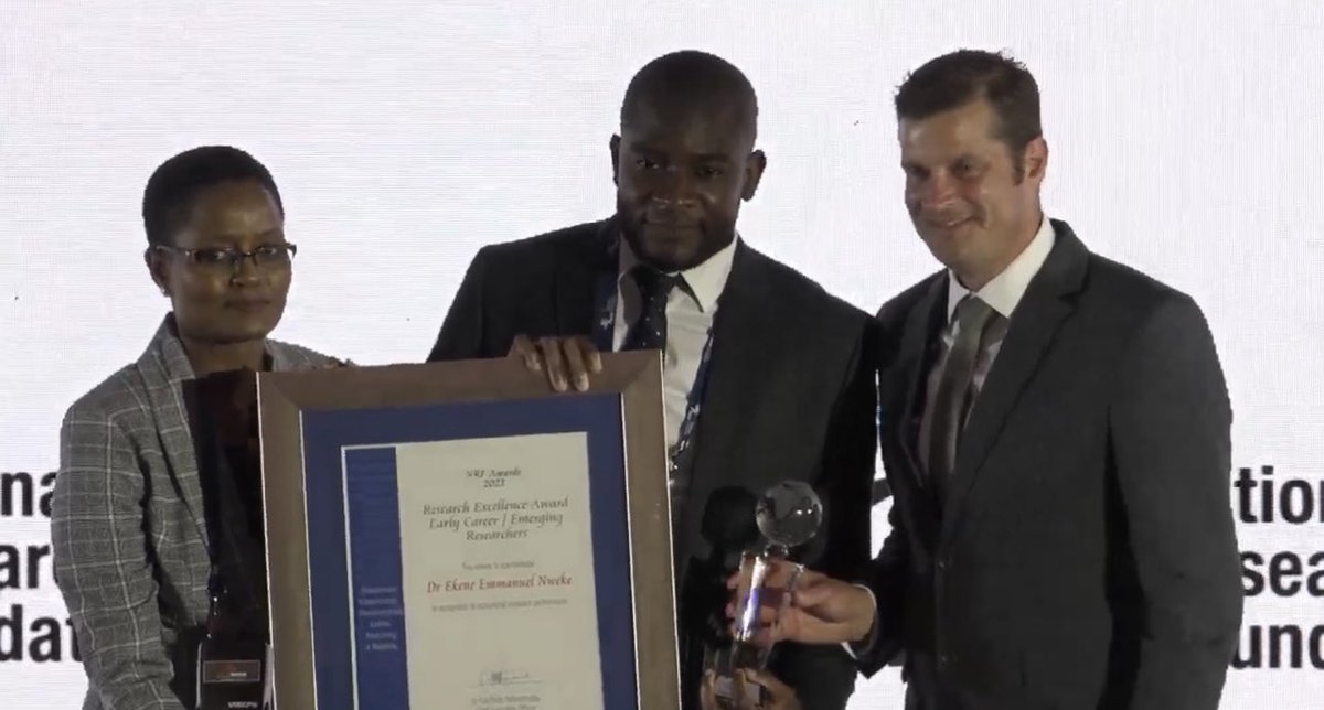 Congratulations to Dr. Ekene Emmanuel Nweke, Department of Surgery, for winning the Research Excellence Award for Early Career/Emerging Researchers category.

This award recognises outstanding research performance by NRF-funded emerging researchers.

#WitsForGood #NRFawards2023