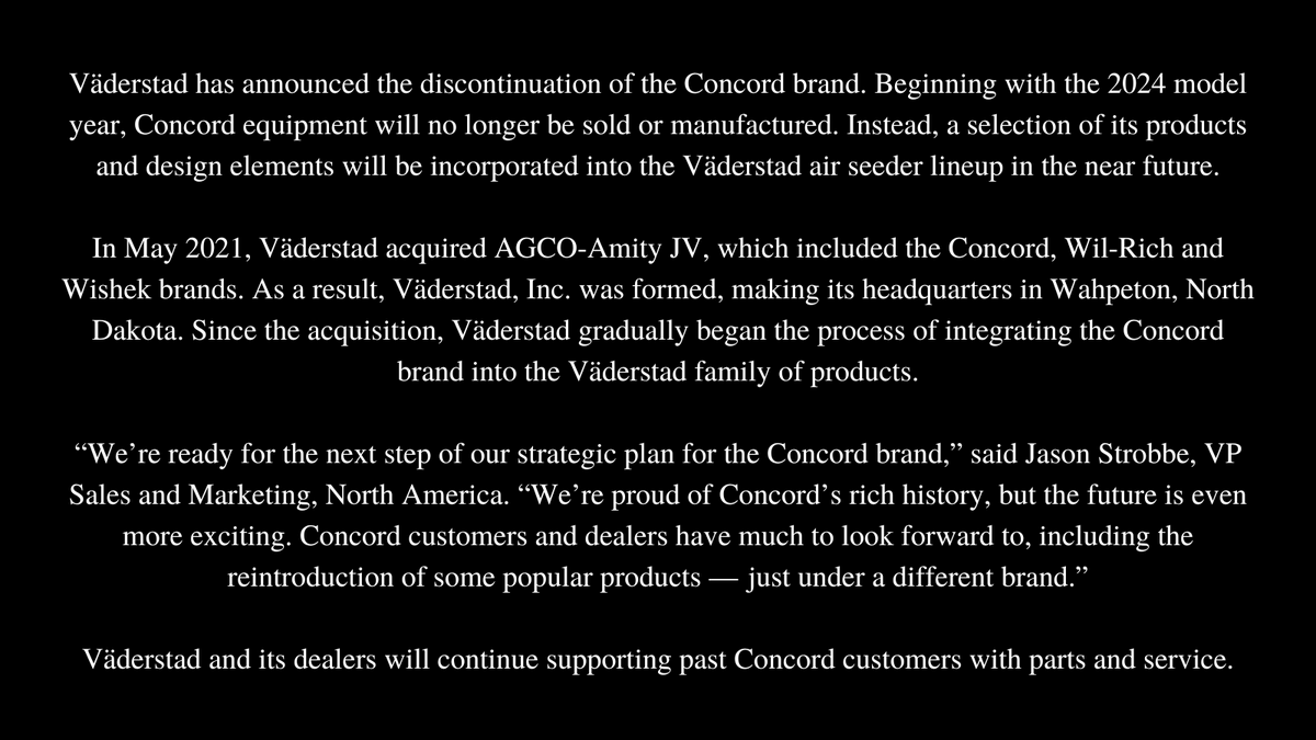 concordseeding's tweet photo. Väderstad Discontinues Concord Brand https://t.co/G2DMSH3vz3