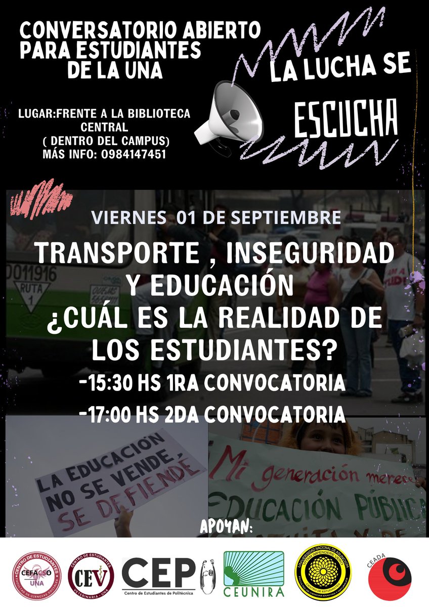 Todos los estudiantes  de la UNA invitados en el conversatorio de mañana #NIUNAINSEGURIDADMAS