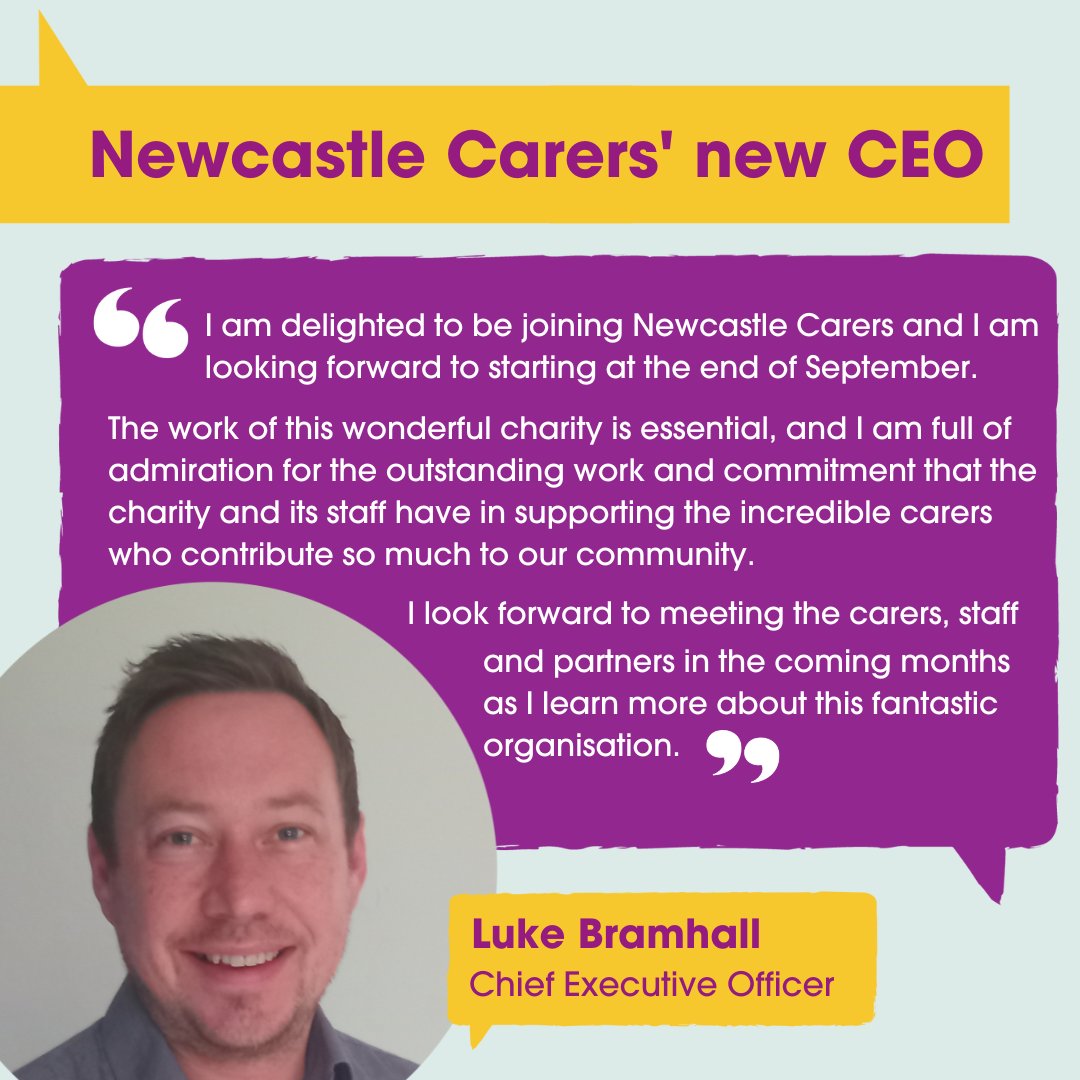 The Board of Trustees is pleased to announce the appointment of Luke Bramhall as the new CEO of @NCLCarers. Luke joins us from the #charity Children North East. Stay tuned for a more in-depth introduction to Luke. Until then, here are some words from Luke 👇