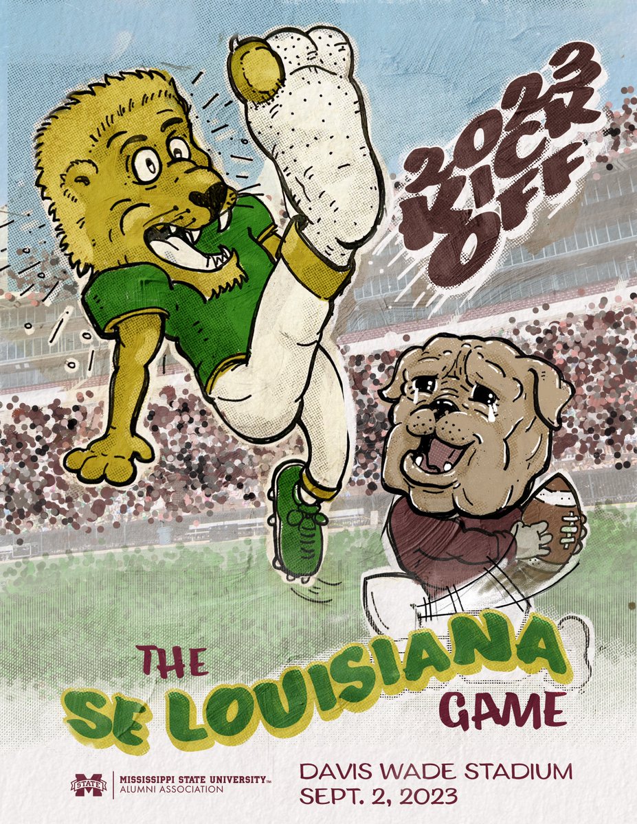 MSStateAlumni's tweet photo. 𝐕𝐢𝐧𝐭𝐚𝐠𝐞 𝐩𝐫𝐨𝐠𝐫𝐚𝐦 - 𝐖𝐞𝐞𝐤 𝟏

The Bulldogs "kick" off the 2023 season with a visit from Southeastern Louisiana. 🐶 https://t.co/cbFukxUNEd