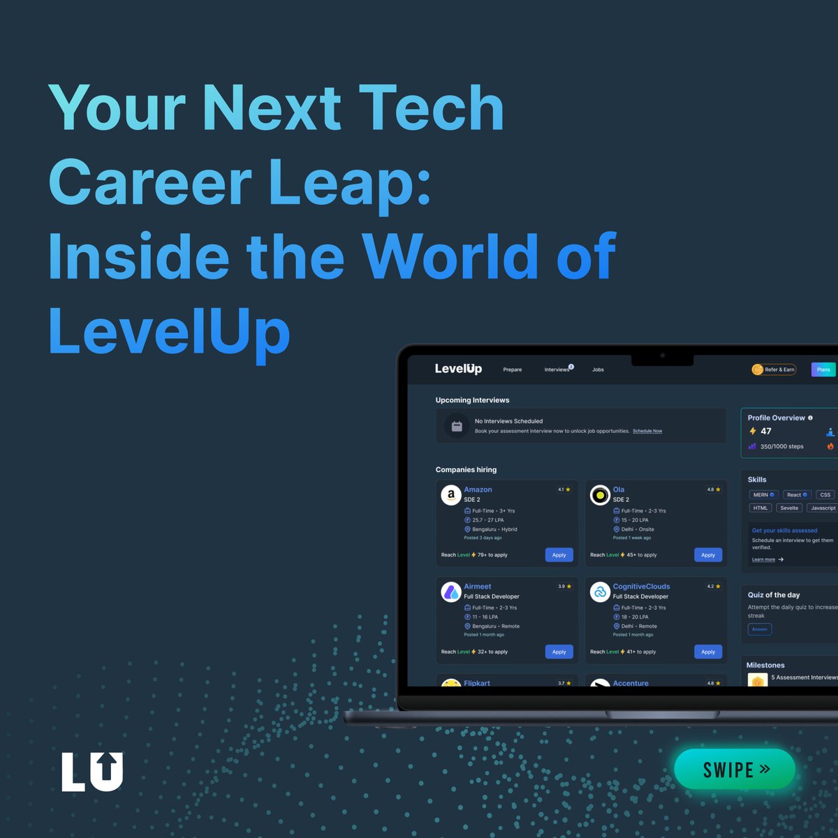 LevelUpIncHQ's tweet image. Ready to Elevate Your Tech Career?
Unlocking your next tech job is easy. Swipe to learn how LevelUp can get you there!

levelup.inc

#AssuredOpportunities #LevelUpSuccess #ElevateYourSkills #techjobs #hiring #itjobs #jobs #jobsearch #tech #recruitment #technology #job