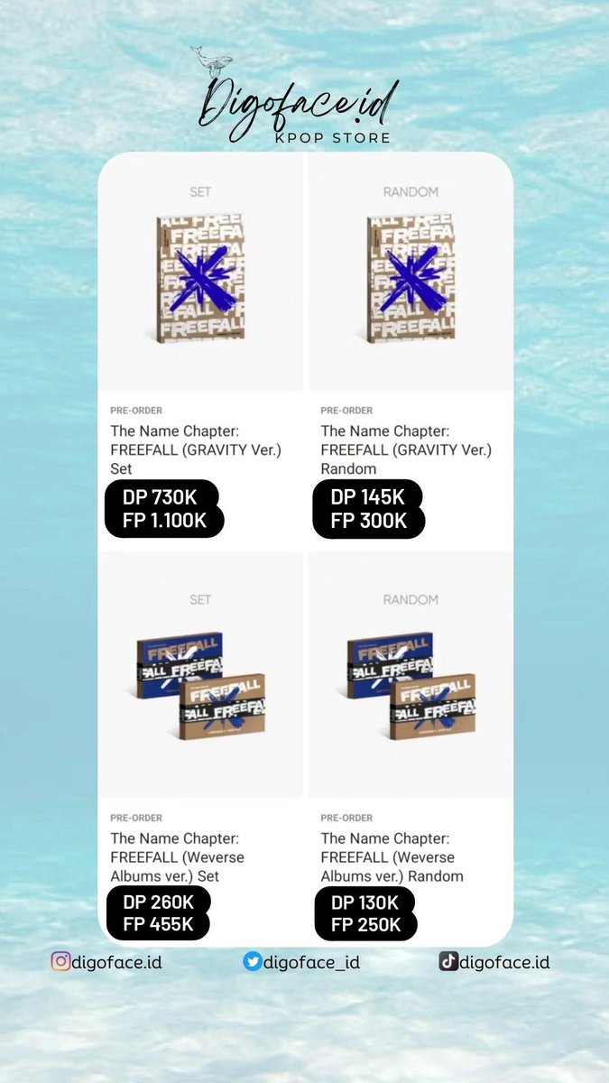 Digoface_id's tweet photo. OPEN PO ALBUM FREEFALL TXT

Detail harga on pic

📝 Details:
🏡Kota Jambi
✔️Harga include EMS&amp;TAX
✔️Weverse only
✔️Est sampai indo 2-4 minggu setelah sampai di WH korea digoface. 
✔️Ada GO
✔️Bisa CO Shopee(Free Ongkir)
⚠️Berat naik harga naik, berat turun harga turun⚠️
Wts wtb https://t.co/evY5arQwCP