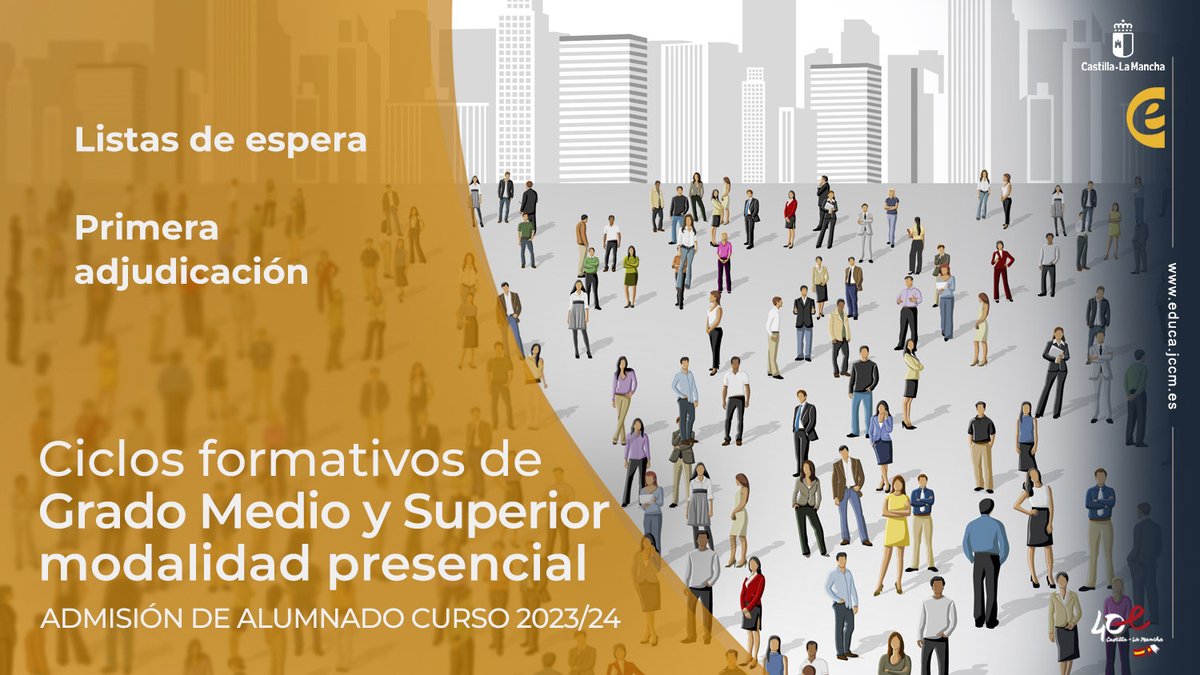🆕Publicada la primera adjudicación de lista de espera de admitidos a Ciclos Formativos de Formación Profesional de Grado Medio y Grado Superior (presencial) 

🗓️ Plazo de matriculación del 1 al 4 de septiembre en #EducamosCLM. 

➡️ Más información en: educa.jccm.es/es/noticias/pu…