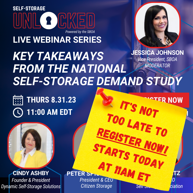 thesboa's tweet photo. IT'S NOT TOO LATE TO REGISTER FOR TODAY'S #SBOA π #SelfStorageUnlocked: Key Takeaways from the National #SelfStorage Demand Study
FREE! Register now: https://t.co/VIlZbmrjVz https://t.co/D83Iyp9Yio