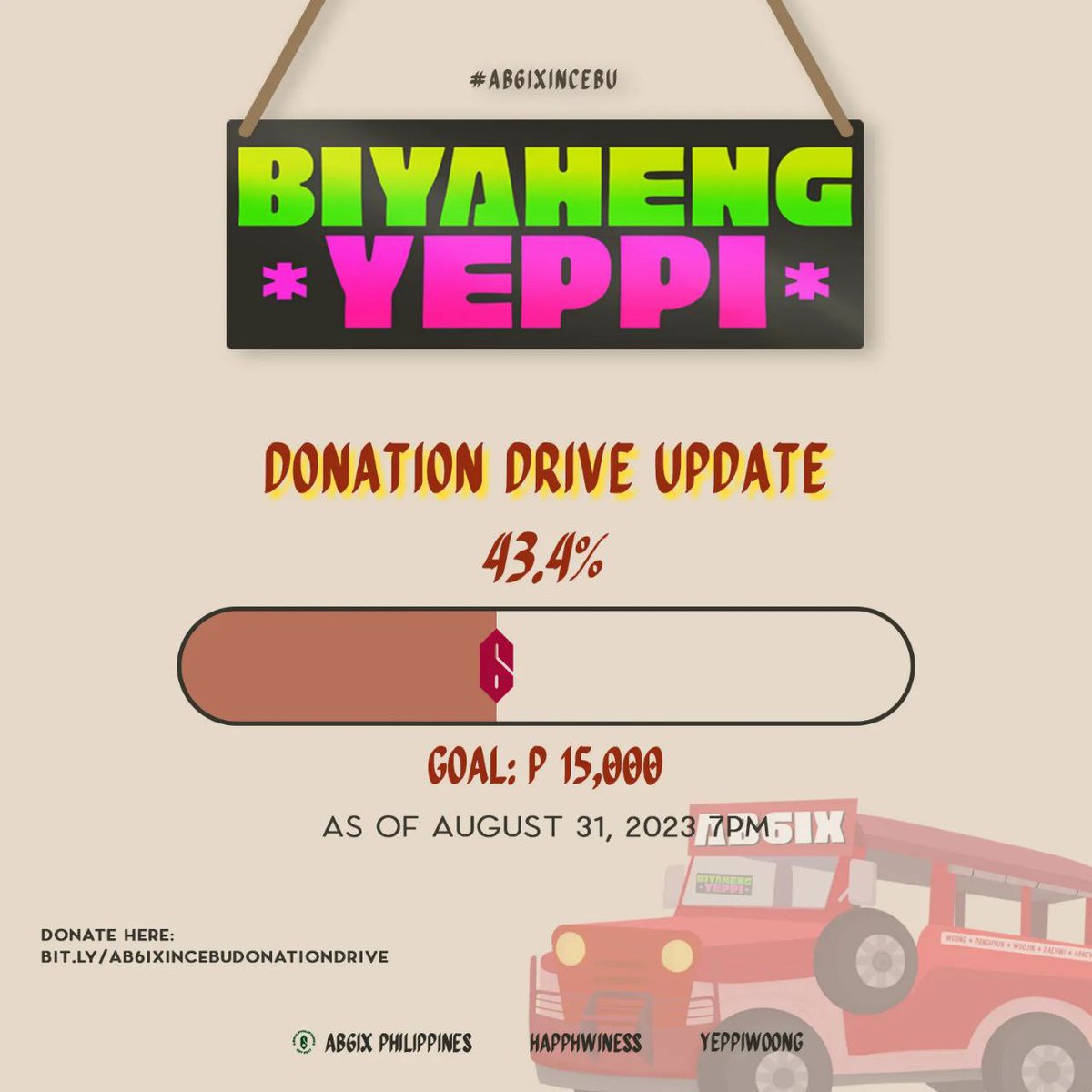 AB6IX_PH's tweet photo. [BIYAHENG YEPPI] AB6IX in Cebu: Donation Drive Update

We're almost halfway there! Let's get to 50% this weekend 🥺🙏🏻

Donate https://t.co/qfOuDW19TN
Tracker https://t.co/LaxHiG3xfk

#AB6IXinCebu #BiyahengYeppi #CebuIsAwake #AWAKECebu2023 #AB6IX #전웅 #김동현 #박우진 #이대휘 https://t.co/olijE7uu6O