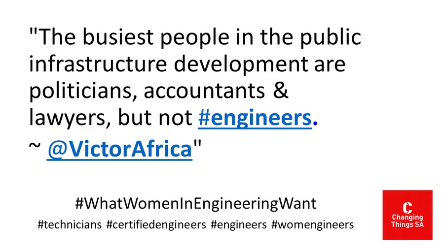 ChangingthingsS's tweet photo. Dear @DepartmentPWI Minister @sziks
and Deputy Minister Bernice Swarts
Women in engineering want to be the busiest people in the development and maintenance of public infrastructure. #technicians #technologists #certifiedengineers #engineers
Can you assist beyond #WomensMonth? https://t.co/JRVSiY14ZO