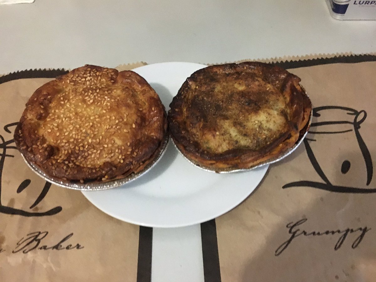 pradhanprasad19's tweet image. Was in the Sydney Downtown core today and picked up a Chicken Harissa pie and a Moroccan lamb pie from the Grumpy Baker from Museum. #grumpybaker #chickenpie #lambpie