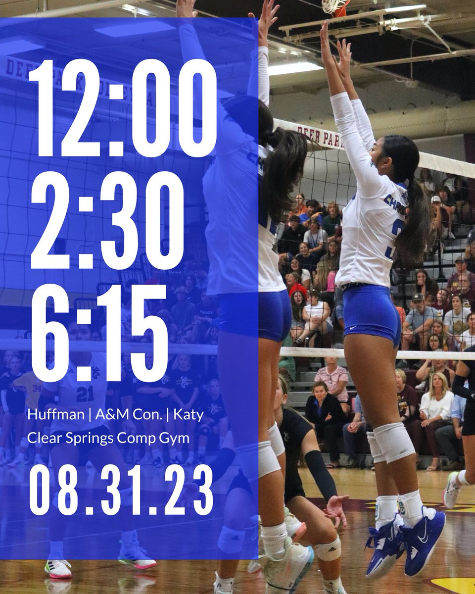 CSHSVolleyball's tweet photo. Varsity CCISD Tournament pool play begins today at home! Come support your Chargers as we take on some great competition! #diamondinspired ๐๐ https://t.co/K4YVeg7K2t