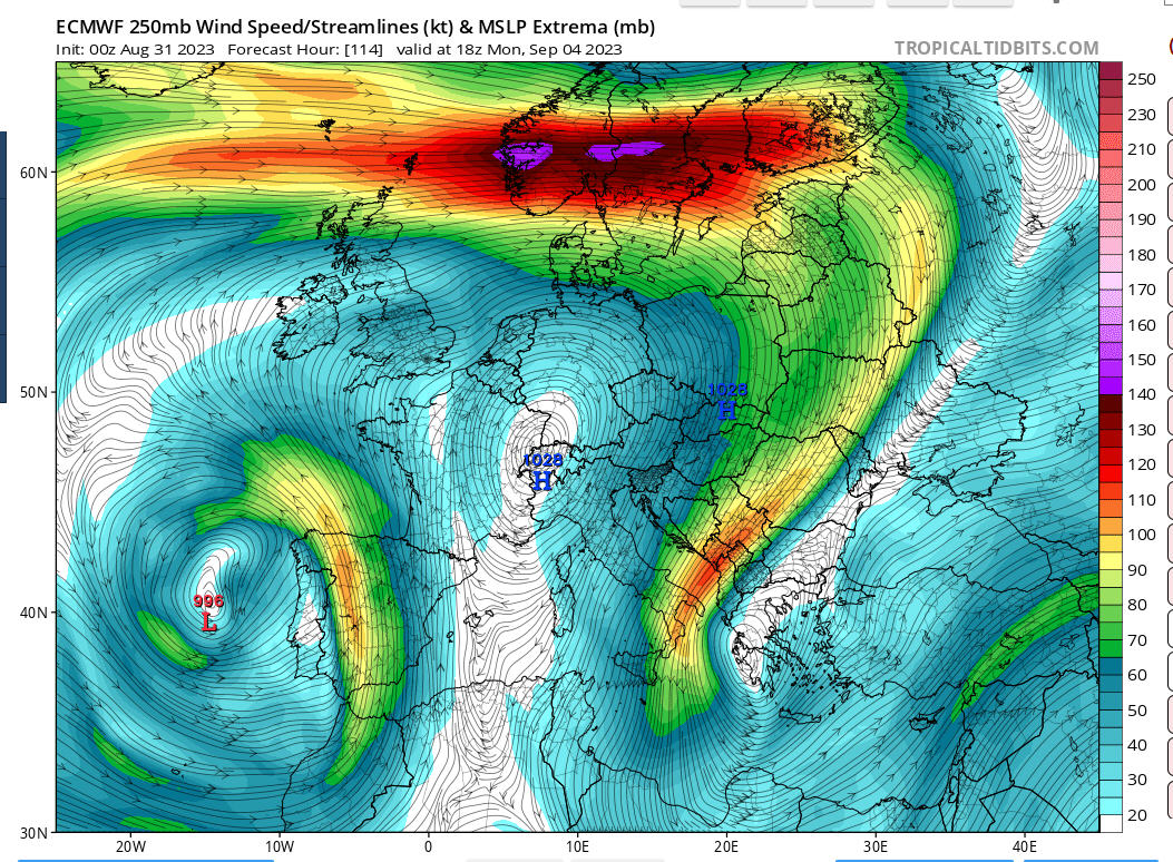 Alpenweerman's tweet photo. Omegablokkade brengt zomer terug - Begin volgende week krijgen we in W en C  Europa opnieuw te maken met een krachtige "warme" hoogterug. Geflankeerd door 2 hoogtelagen (Atl Oceaan / Balkan) en zien  we een #omega blokkade. Door de sterke #subsidentie en adiabatische opwarming #compressie van de verticale luchtkolom wordt het 500 hPa geopot. niveau (DAM) net als rond 20 augustus j.l. ook nu weer "opgetild" naar maar liefst 5800 tot 6000 meter hoogte. In de Alpen zal daardoor de vorstgrens #VG tot 5000 meter of nog hoger stijgen en mogelijk dat het recente record van 5298m opnieuw gebroken zal gaan worden!  

Ook de lagere atmosfeer gaat met de aanvoer van subtropische luchtmassa's aan de westflank vd hoogterug flink opwarmen met maxima die tussen de 25en 30 graden gaan uitkomen. Meer zuidelijker en lok. in de Alpen dan ook weer tropische temperaturen. Dat is zo'n 8 tot 12 graden boven "normaal" #nazomeren