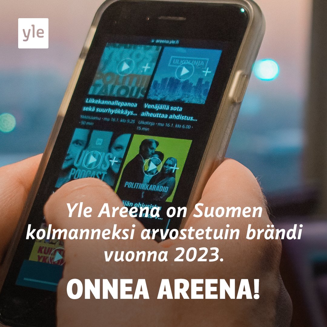 Brändien arvostus -tutkimuksen mukaan Yle Areena on Suomen kolmanneksi arvostetuin brändi vuonna 2023. Tv-yhtiöiden ja suoratoistopalveluiden kategoriassa Yle Areena oli arvostetuin ja Yle kokonaisuutena toiseksi arvostetuin. Tutkimuksen toteutti Taloustutkimus ja Alma Media.