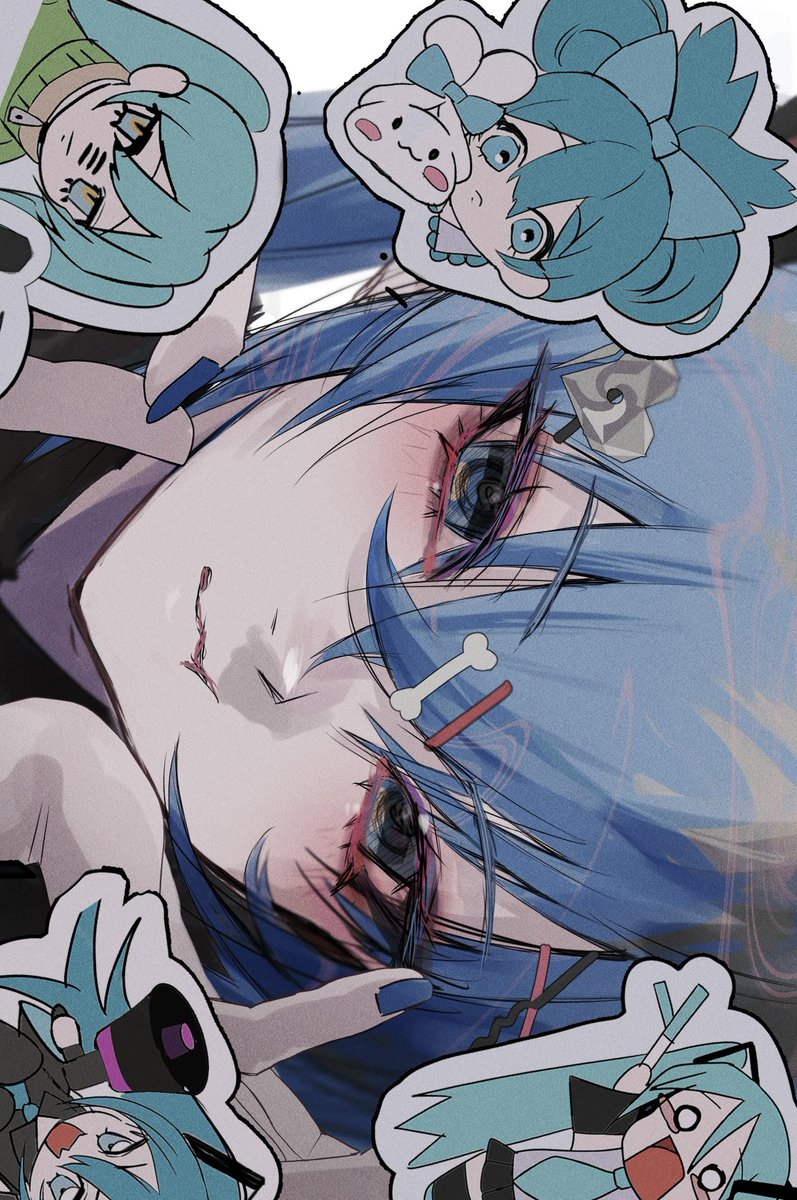 hatsune miku hair ornament blue hair 1girl hairclip looking at viewer bow blue eyes  illustration images