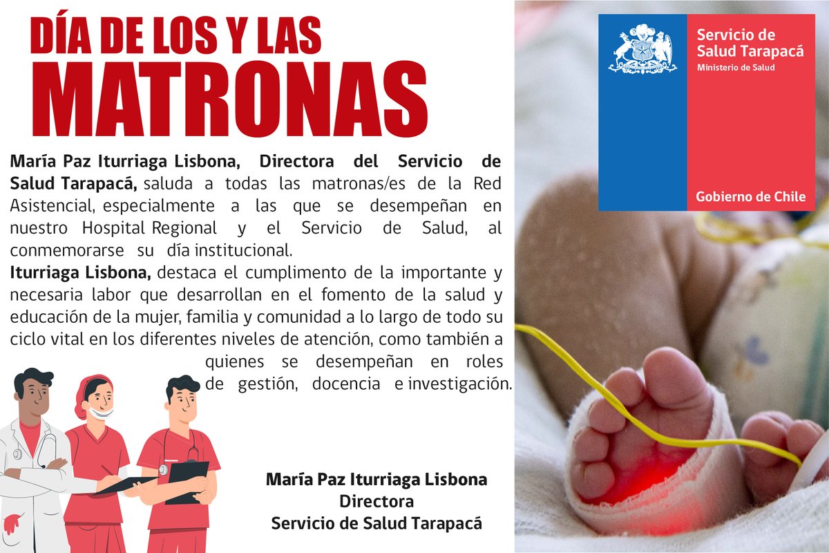 Saludtarapaca's tweet photo. La directora de @Saludtarapaca María Paz Iturriaga y todos los funcionarios y funcionarias de la institución destacan la labor que cumplen #Matrones y #Matronas al conmemorarse el #DíaInaternacionaldelaMatronería
@VoceriaTarapaca @Hospitaliquique https://t.co/v1F5C2VFfJ