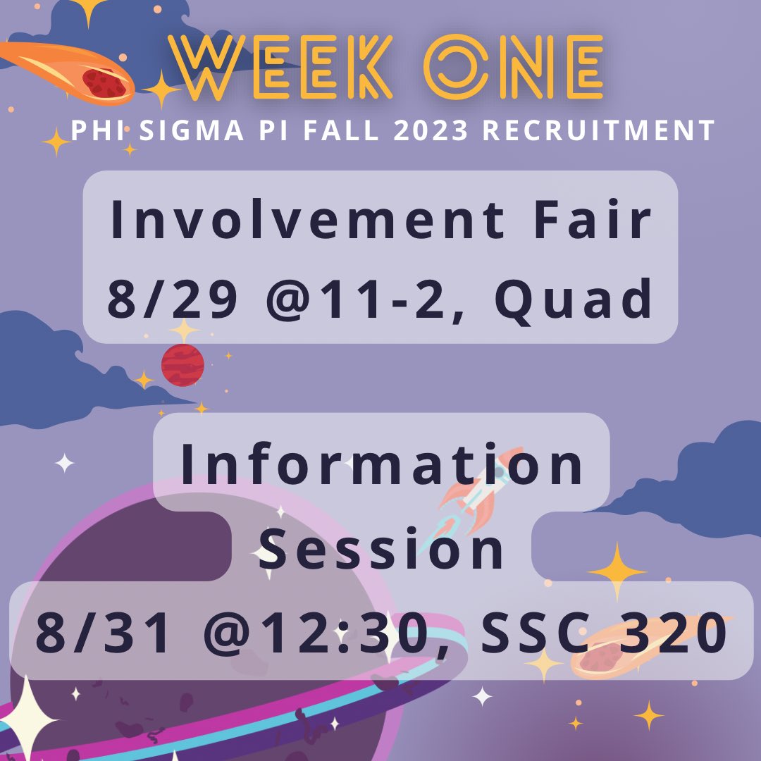 mu_psp's tweet image. Week 1 Events for Fall 2023!! Come say hi!!

#phisigmapi #slipperyrockuniversity #fall2023recruitment #pspmuchapter #phisigmapiisoutofthisworld