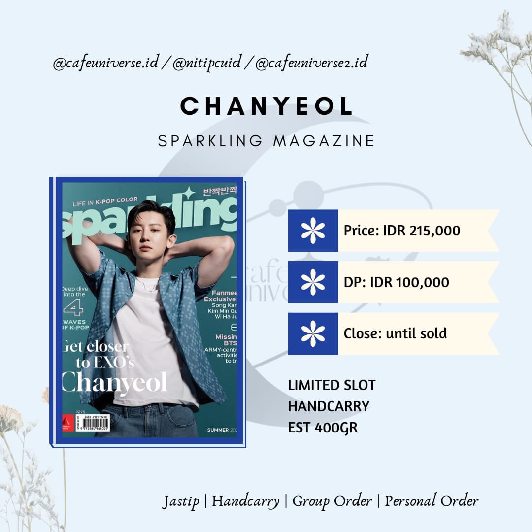 cafeuniverseid's tweet photo. HELP RT - OPEN ORDER - INA GO - JASTIP
#SparklingMagazine ร #CHANYEOL
โ๏ธ DP
โ๏ธ Pelunasan Shopee
โ๏ธ Bersih Ina
๐ until sold~
Est. 3 Oktober '23
DM ya untuk order
#wts #jastip #handcarryph https://t.co/wp6vu3nv9K