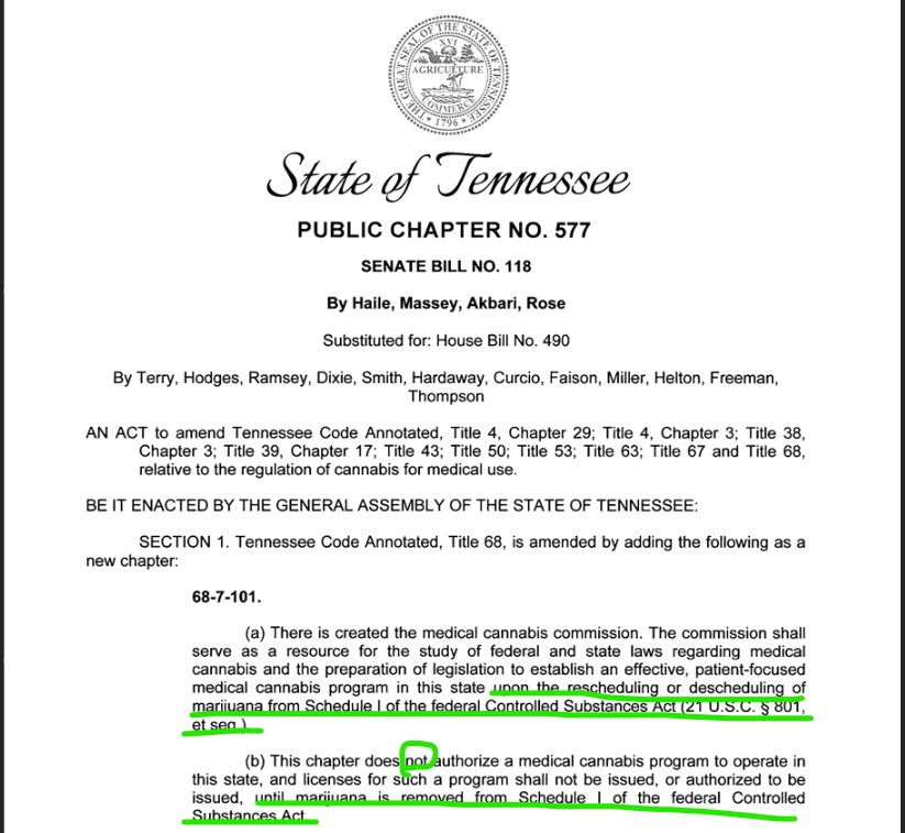 According to the current medical cannabis legislation (Public Chapter 577) in Tennessee, if 'marijuana' is re- or de- scheduled by the DEA, TN finally will establish a patient-focused medical cannabis program!!!  🩺🌿🎉 #patientfocused #medicalcannabis #tndoctors #TNnurses