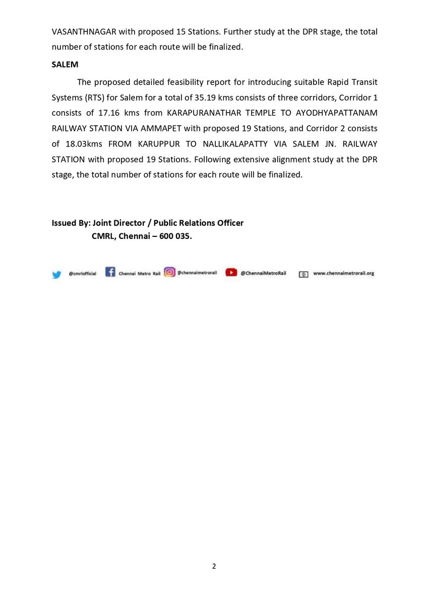 Porunaicity's tweet photo. Tirunelveli to get Metro lite consists of 39.07 Kms
Corridor 1: Pettai to Sankanapuram
Corridor 2: Palayamkottai to Poonakudi
Corridor 3 : Sankarnagar to Vasanthnagar https://t.co/ROCIC97uXa