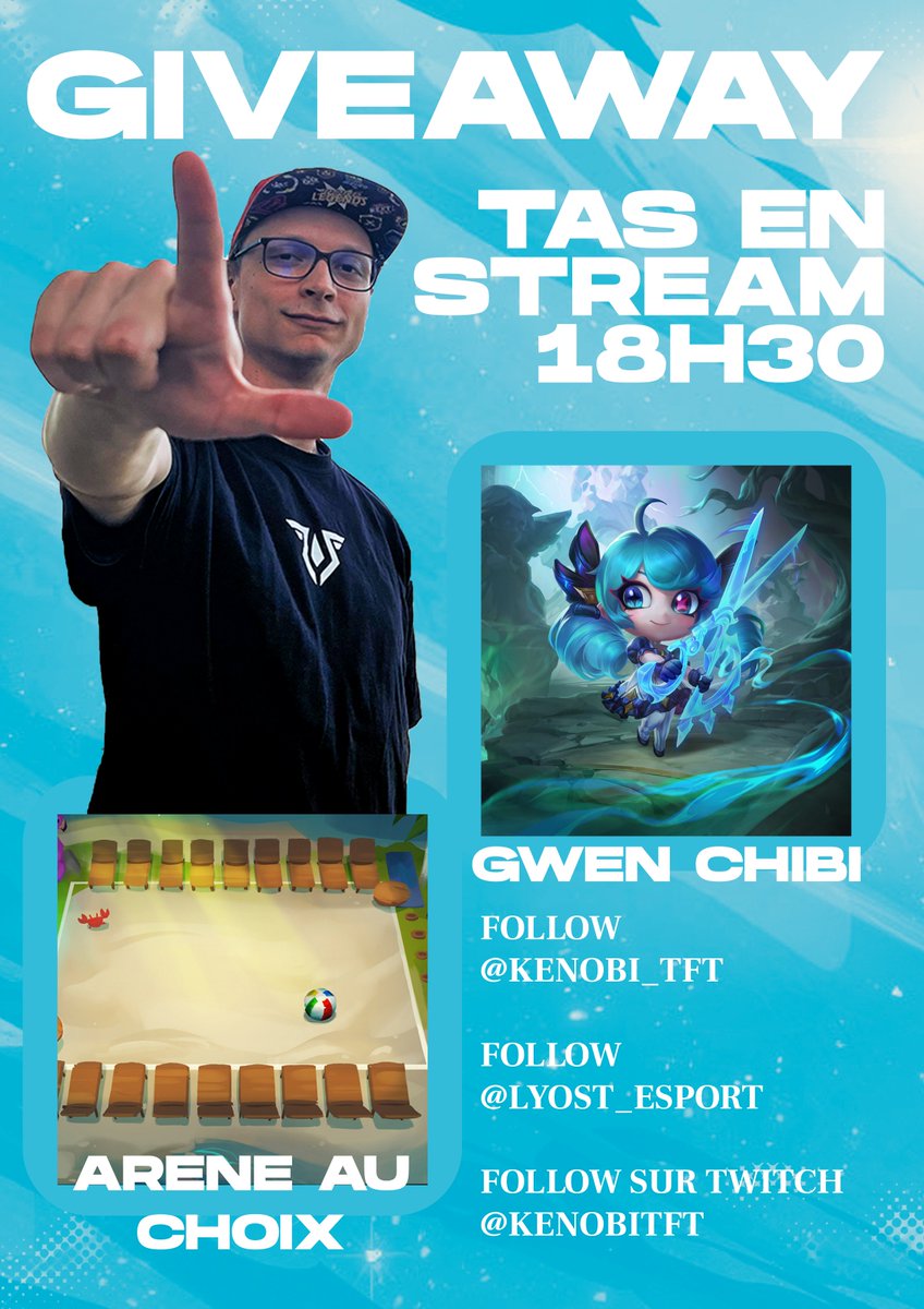lyost_esport's tweet photo. Pour fêter l'arrivée en #HexLeague, Kenobi et Lyost vous offrent une Gwen Chibi et une arène au choix 🔥

🔸 Follow @Kenobi_TFT 
🔸 Follow @lyost_esport 
🔸 Follow https://t.co/VU0rRv5of0
🔸 RT ce tweet

Tirage au sort de ce #giveaway sur le stream de Kenobi à 18h30. https://t.co/v9sKzqZLWE