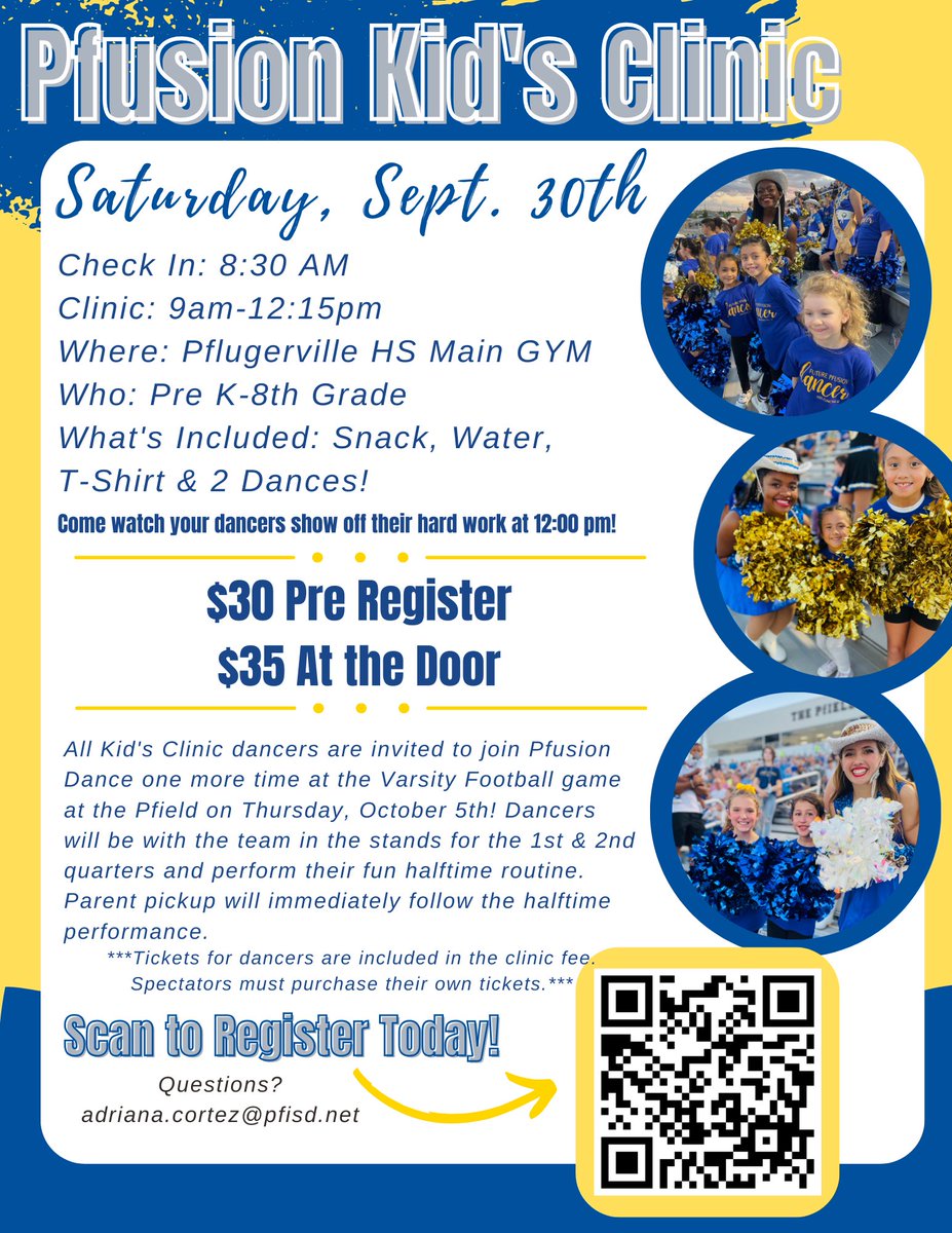 LPD_Pville's tweet photo. Registration is now open for our Fall 2023 Kid’s Clinic! All participants will spend a Saturday dancing with us and join us again for a dazzling halftime performance. https://t.co/A65mDHhPQL
