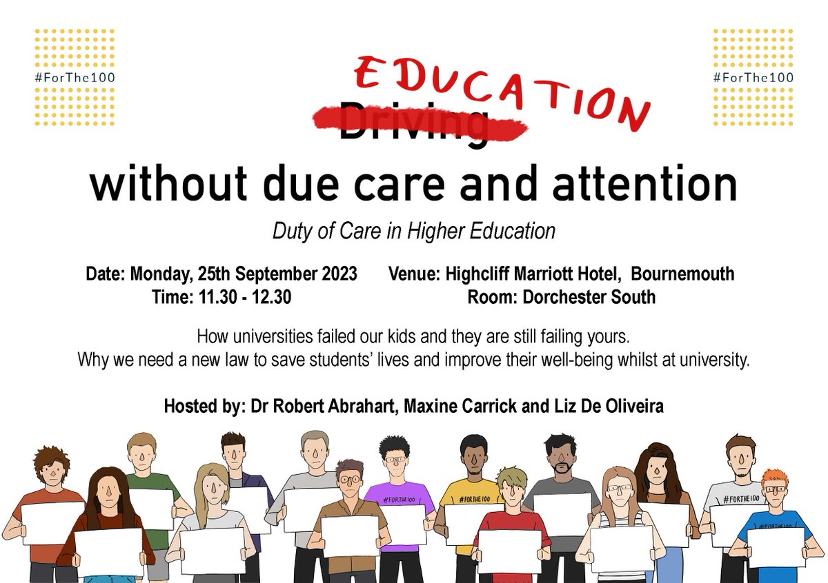 Liberal Democrats Autumn Conference.
Fringe Event.
128K registered voters petitioned parliament. They wanted a legal requirement for higher education institutions to act reasonably and responsibly.  Is this really too much to ask?