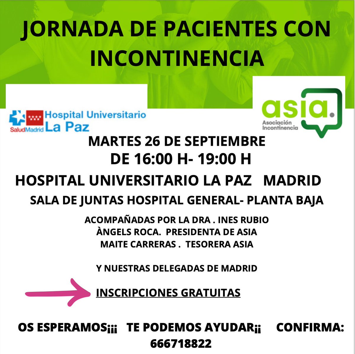 asociación incontinencia Asia (@inconasia) on Twitter photo #incontinencia365dias #jornadadepacientes con #incontinencia en <a href="/LaPaz2030/">Hospital La Paz 2030</a> Martes 26 de septiembre . mejor inscripcion gratuita 👉👉docs.google.com/forms/d/e/1FAI… o telef 620886363 os esperamos¡¡ <a href="/InconAsiaMadrid/">InconAsia_Madrid</a> <a href="/InesRPsurg/">Ines Rubio-Perez, PhD</a> <a href="/DrMarioalvarez/">Dr Mario Álvarez</a> #incontinencia365dias #jornadadepacientes con #incontinencia en <a href="/LaPaz2030/">Hospital La Paz 2030</a> Martes 26 de septiembre . mejor inscripcion gratuita 👉👉docs.google.com/forms/d/e/1FAI… o telef 620886363 os esperamos¡¡ <a href="/InconAsiaMadrid/">InconAsia_Madrid</a> <a href="/InesRPsurg/">Ines Rubio-Perez, PhD</a> <a href="/DrMarioalvarez/">Dr Mario Álvarez</a>