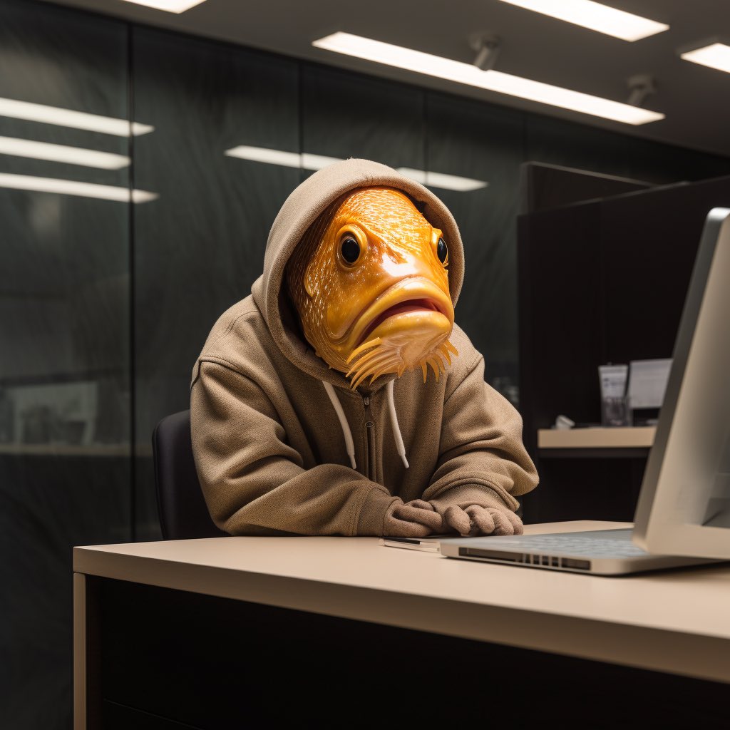 Swimming into the workweek like 🐠👔 When your boss is a fish, you learn the art of going with the flow and mastering the corporate currents. 🌊💪 #midjourney #AIart 
#prompt